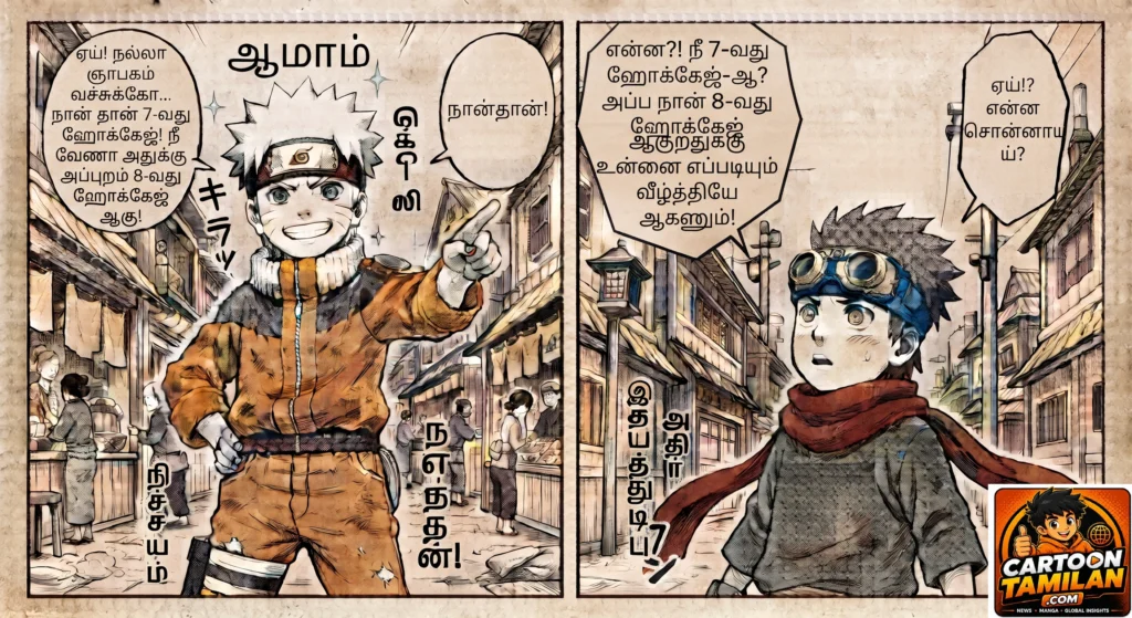 Young Naruto Uzumaki pointing at young Konohamaru Sarutobi in Naruto Chapter 2